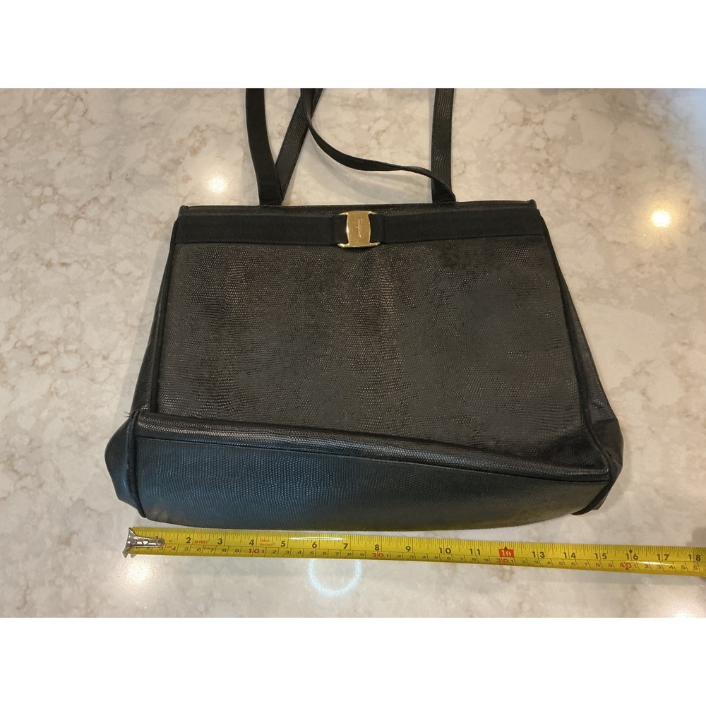Salvatore Ferragamo Tote Bag Lizard Embossed Leather Handbag Purse - Picture 1 of 8